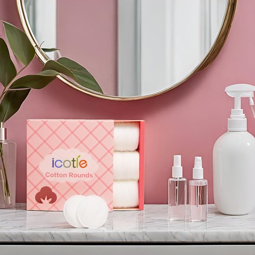 ICOTLE 100% Pure Cotton Round Pads for Face (210), Lint-Free Makeup Remover Pads, Soft, Absorbent, Hypoallergenic, Multi-Layer Design for Cleansing, Skincare and Nail Polish Removal
