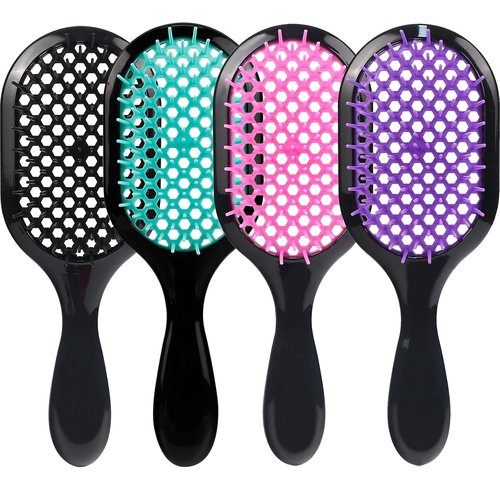 Skiennix Detangling Brush Set - Gentle & Effective for Wet or Dry Hair Types | Ultra-Light & Ventilated (Pink, Purple, Green, Black)
