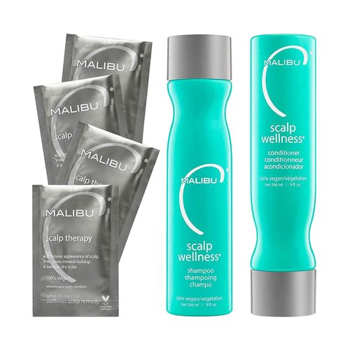 Malibu C Scalp Wellness Collection - Soothing Shampoo & Conditioner Set for Dry Scalp - Vitamin C Infused | Travel Size Packets Included (33.8 oz)