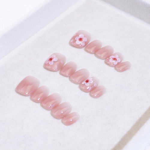 Light Rain Large Size Hand-made Press on Nails, 3D Gel UV Finished False nails with Design by Professional Manicurist