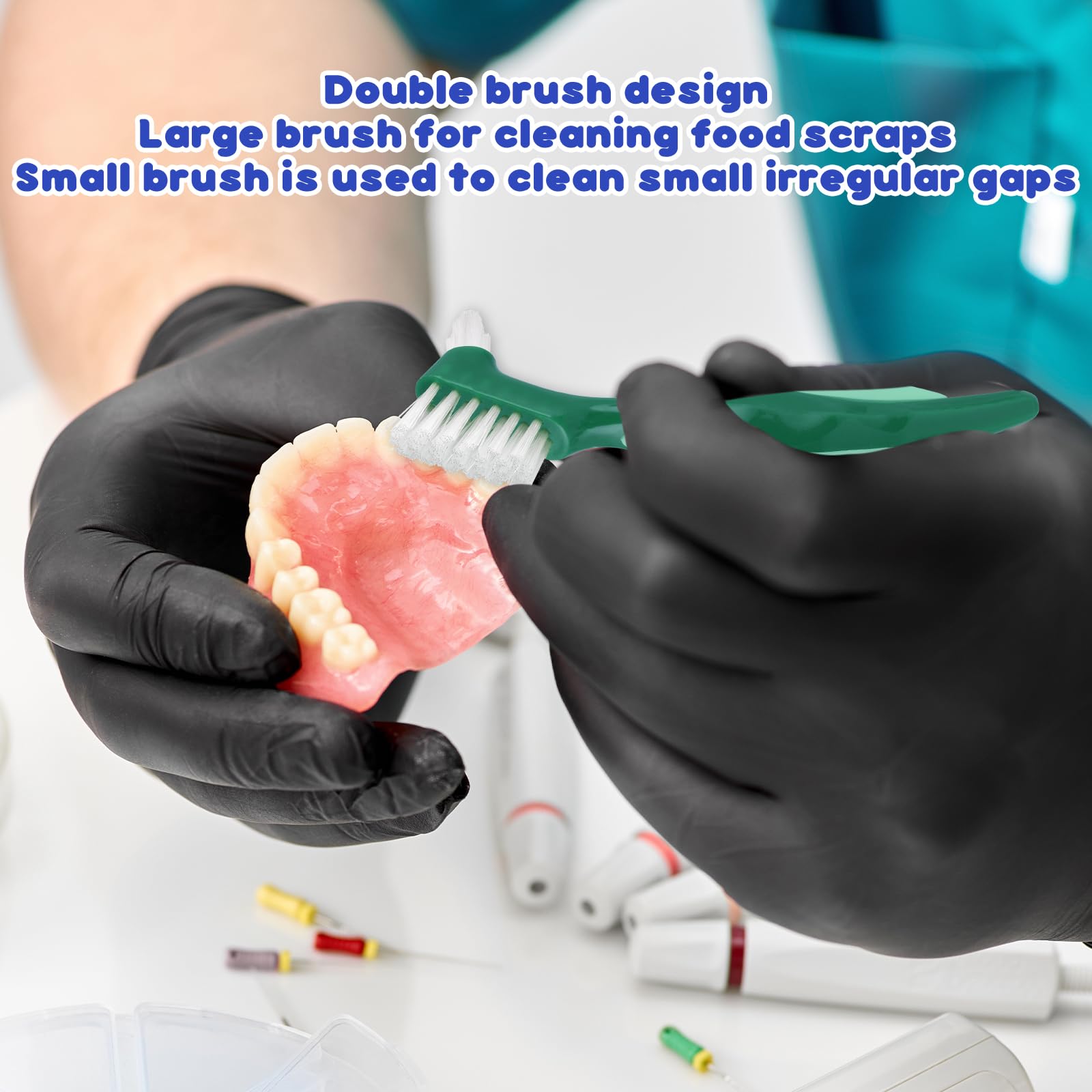 WY LIGHTING LEVEL 3 Pcs Hard Denture Brush, 3 Colors Premium Hygiene Denture Cleaning Brush for Denture Care, Double Sided Toothbrush with Multi-Layered Bristles & Rubber Anti-Slip Handle
