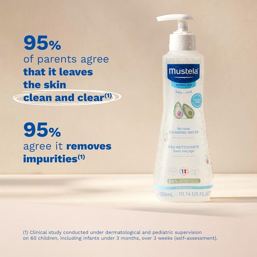 Mustela Baby Cleansing Water - No-Rinse Micellar Formula with Avocado & Aloe Vera - Gentle for Face, Body & Diaper - 1 or 2-Pack
