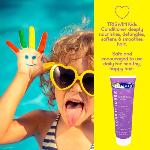 TRISWIM Kids Swim Suds & Conditioner Set 8.5 fl oz each | Natural Tear-Free 2-in-1 Shampoo Chlorine Removal & Body Wash with Detangler - Gentle Hair and Skin Care Solution for Active Kids