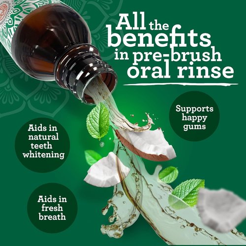 GuruNanda Starter Pulling Oil Mouthwash for Natural Teeth Whitening, Coconut and Peppermint Oil for Fresh Breath & Happy Gums, Alcohol-Free, 8 Oz