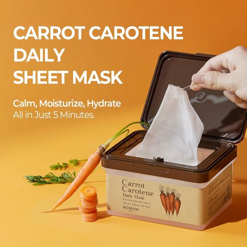 SKINFOOD Carrot Carotene Daily Sheet Mask - Quick Hydration & Soothing for Dry Skin | 30 Pack