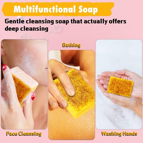 Urrznp Lemon Turmeric Kojic Acid Soap Bar, Turmeric Soap Bar with Vitamin E for Dry Sensitive Skin, Lemon Soap for Face, Body Hands 2 Bars