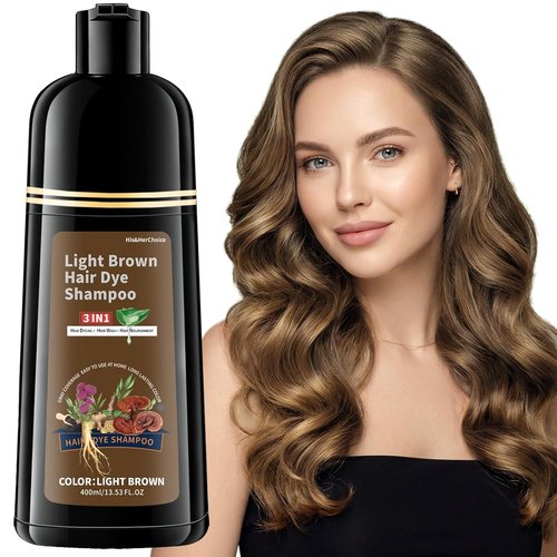 HIS&HERCHOICE Light Brown Hair Dye Shampoo - 3-in-1 Gray Coverage | Ammonia-Free, Herbal Ingredients