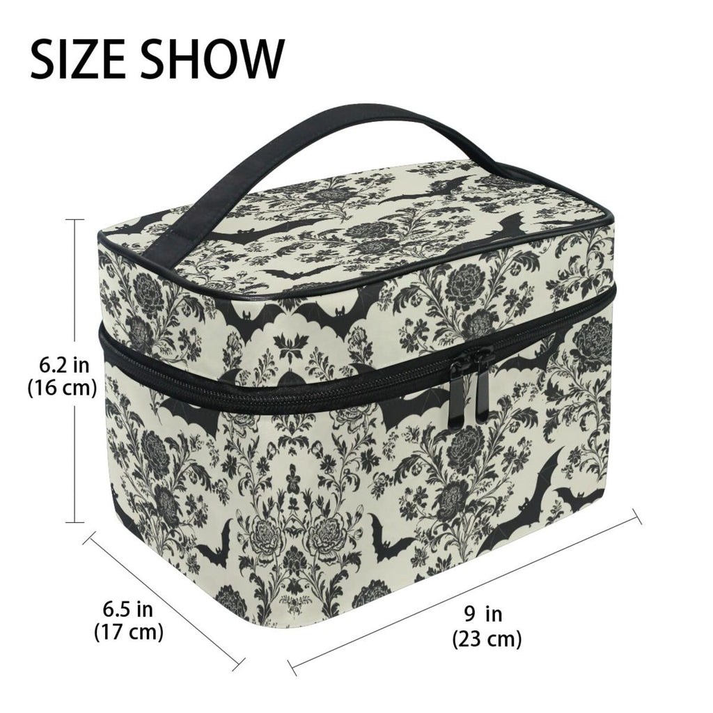 ZOEO Makeup Train Case Bat Retro Flower Korean Carrying Portable Zip Travel Cosmetic Brush Bag Organizer Large for Girls Women