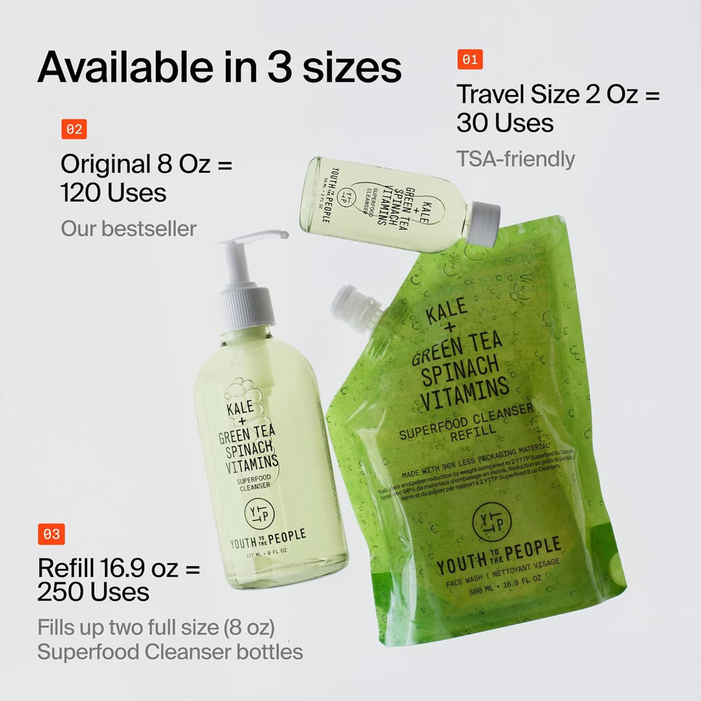 Youth To The People Superfood Facial Cleanser - Kale & Green Tea Daily Face Wash for Glowing Skin, pH Balanced, Sulfate-Free
