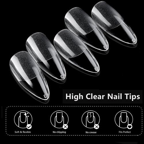 AddFavor 600pcs Almond Nail Tips Medium Fake Nails - Soft Gel Nail Tips Almond Shape Clear Acrylic Nails Tips for Nail Extensions, 12 Sizes Gel Nails Press ons Manicure Salon Home DIY