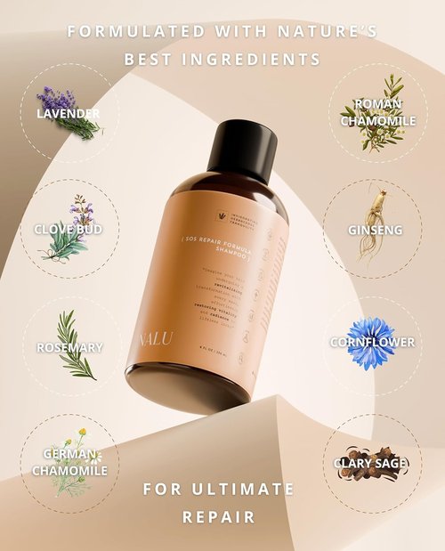 NALU Organic Shampoo - SOS Repair Formula for Urgent Care | Enriched with Botanicals & Vitamins, 8 Fl Oz