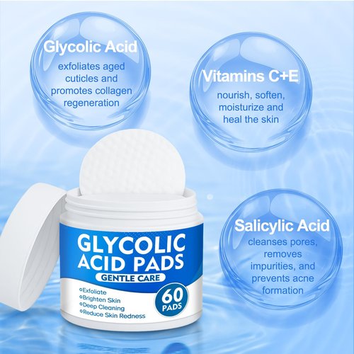 Glycolic Acid Pads, Dual-Sided Facial Exfoliating Pads with Glycolic Acid & Niacinamide to Reduce Wrinkles, Deep Clean Pores and Brighten Skin, for All Skin Types, 60 Count