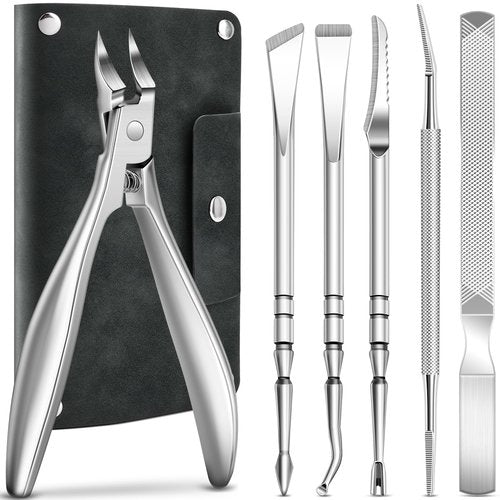 6PCS Ingrown Toenail Treatment Set, Professional Pedicure Tools for Feet, Ingrown Toenail Removal Kit with Leather Case Foot Nail Care Tools Manicure Set for Ingrown Toenails Calluses Corn & Dead Skin