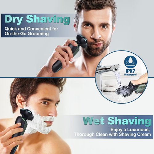 Electric Razor for Men,Mens Razors for Shaving face,LED Display Rechargeable Blades Electric Shavers for Men Floating Head Replaceable Blades, IPX7 Waterproof