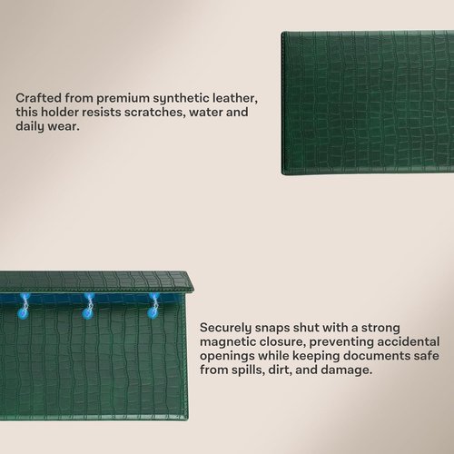 CoBak Leather Car Registration & Insurance Holder - Magnetic Compartment Glove Box Organizer, Dark Green