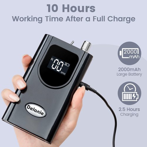 Delanie Professional Nail Drill High Torque 35000 RPM Rechargeable Portable Electric Nail File Filer for Acrylic Gel with Cuticle Bits, Salon Manicure Tool, Black
