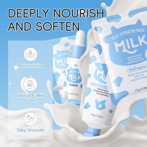 Milk Skin Care Set for Kids & Teens, 12 IN 1 Moisturizing & Gentle Milk Skin Care for Teens Girls Ages 8-12, Face Care Kit, Milk Skincare for Girls 10-12, Bulk Gifts Birthday Galentines Gifts,12PCS