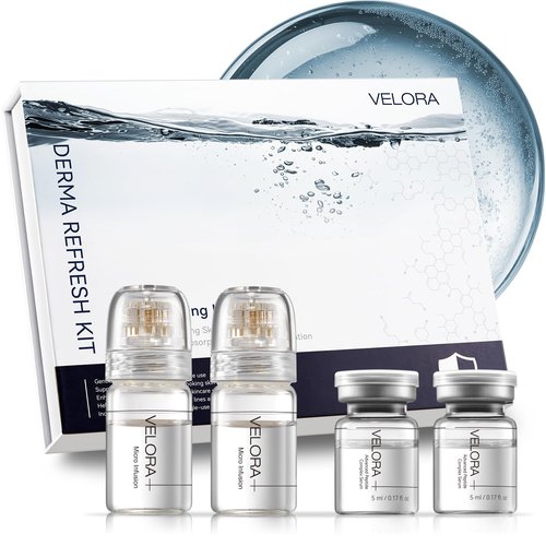 VELORA Micro Infusion System for Face - Hydrating Peptide & Hyaluronic Acid Serum Set, Skin-Smoothing Radiance Set with 0.25mm Stamp, At-Home Facial Kit, 1-Month Supply