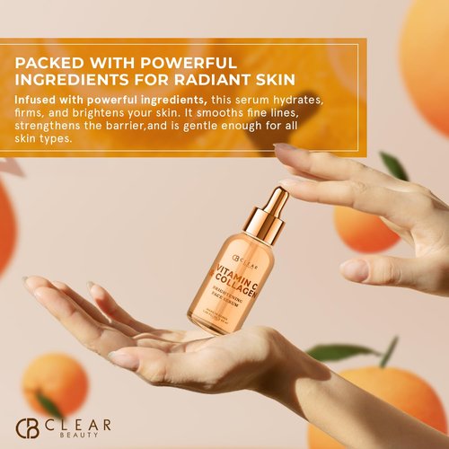 Clear Beauty Vitamin C Serum For Face with Collagen – Dermatologist Tested, Anti Aging, Korean Skin Care – Hydrates, Firms, Targets Dark Spots & Supports Skin Barrier – Vegan, Clean Beauty, 1.69 Fl Oz