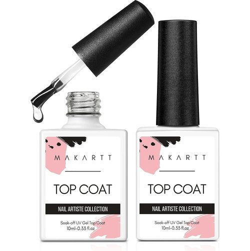 Makartt Gel Top Coat | 2 PCS No Wipe High Gloss Nail Polish - Long Lasting 10ML Clear Soak Off