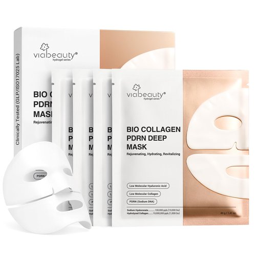 VIABEAUTY Bio Collagen Face Mask with PDRN and Hyaluronic Acid - Hydrogel Collagen Mask Overnight - Deep Hydrating, Glass Skin, Firming & Rejuvenating Skincare| 1.41oz(40g) x 4ea