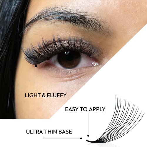 One V Salon, 1000 Loose Professional Use Premade Fans Eyelash Extensions, C Curl Volume Lashes, 10D 20D 14D-0.05 Thickness, 9-16mm Fluffy Handmade Fan Mixed Tray