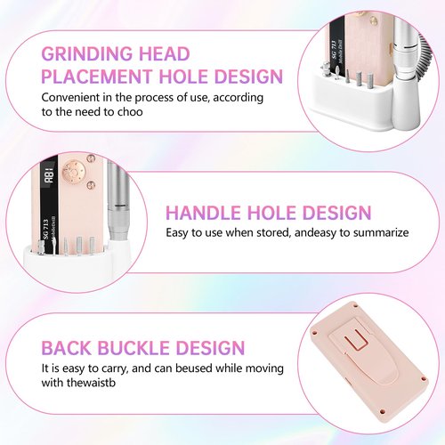 Electric Nail Drill - 45000RPM Portable Nail Drill丨Rechargeable Nail E-File Kit with 11 Bits & Base丨LED Screen丨Ultra-Silent, Rechargeable Nail Drills Machine for Acrylic Nails Gel Polishing(Pink)