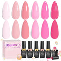 Beetles Spring Gel Polish Set - Pink Melody 6 Colors Gel Polish Set, Nude Light Baby Hot Pink Colors Spring Nails, Salon Long Lasting Soak Off UV LED Easter Nails Lamp Gifts for Her