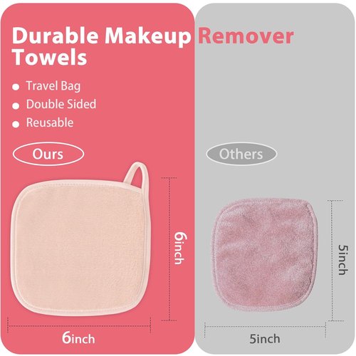 Natwag Makeup Remover Cloth - Reusable Microfiber Face Towels | 12 Pack, 6" x 6", Beige with Mesh Bag