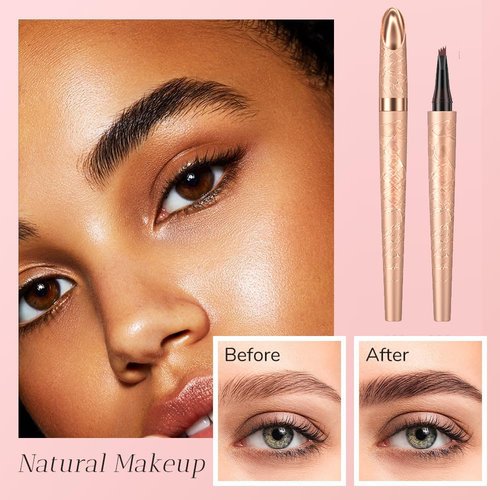 Skiennix Waterproof Eyebrow Pen - 2025 Microblading Pencil with 4-Fork Tip for Natural Hair-Like Brows (Dark Brown)