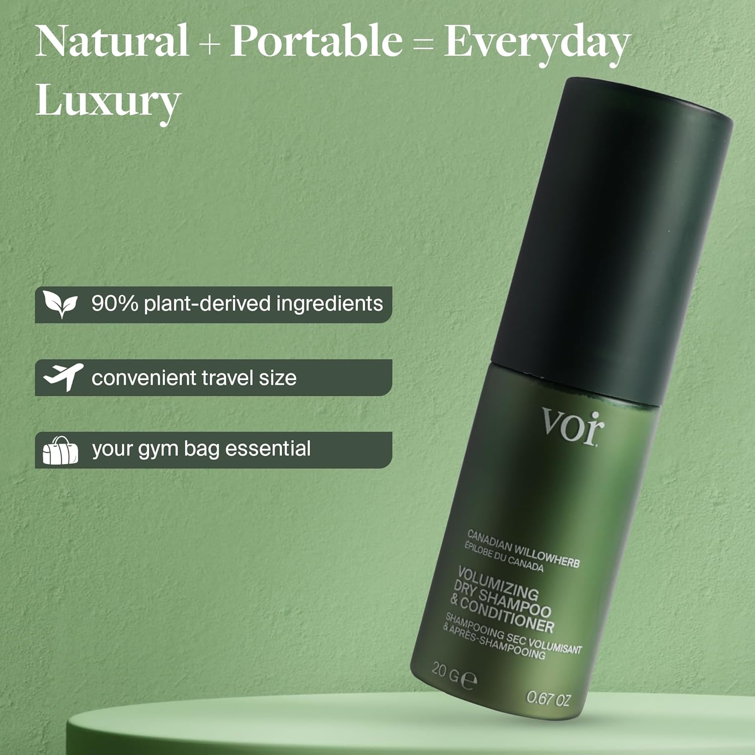 Voir Haircare Volumizing Dry Shampoo & Conditioner - Organic Powder with Willowherb & Green Tea | Travel Size 0.67 oz