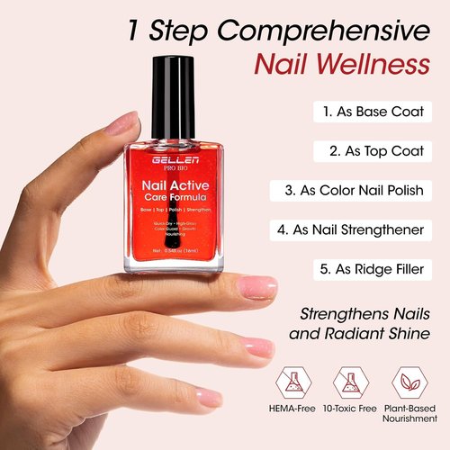 Gellen Active Glow Nail Polish - One Step Ridge Filler & Strengthener with Pomegranate Seed Oil | Ultra-Glowy Rose Shine, 0.54 Fl Oz