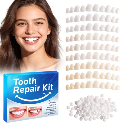 Cutebey Temporary Tooth Repair Kit: Missing Tooth Replacement Kit Replace Missing or Broken Tooth Filling The Gap - Moldable False Teeth Come with 3 Shades 10 Size