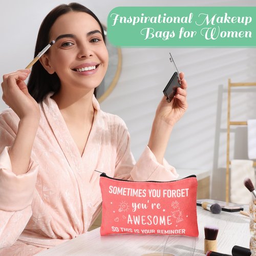 Reginary 20 Pcs Inspirational Gifts Bulk for Women Cosmetic Bag Makeup Bag with Zipper for Birthday Christmas Encouragement Appreciation Gifts(Macaron Color,Sometimes You Forget)