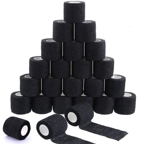 Jconly Tattoo Grip Tape Cover - 24PCS Self Adhesive Bandage Wrap, 2" X 5 Yards Black Athletic Tape,Ankle Tape, Cohesive Bandage Wrap…