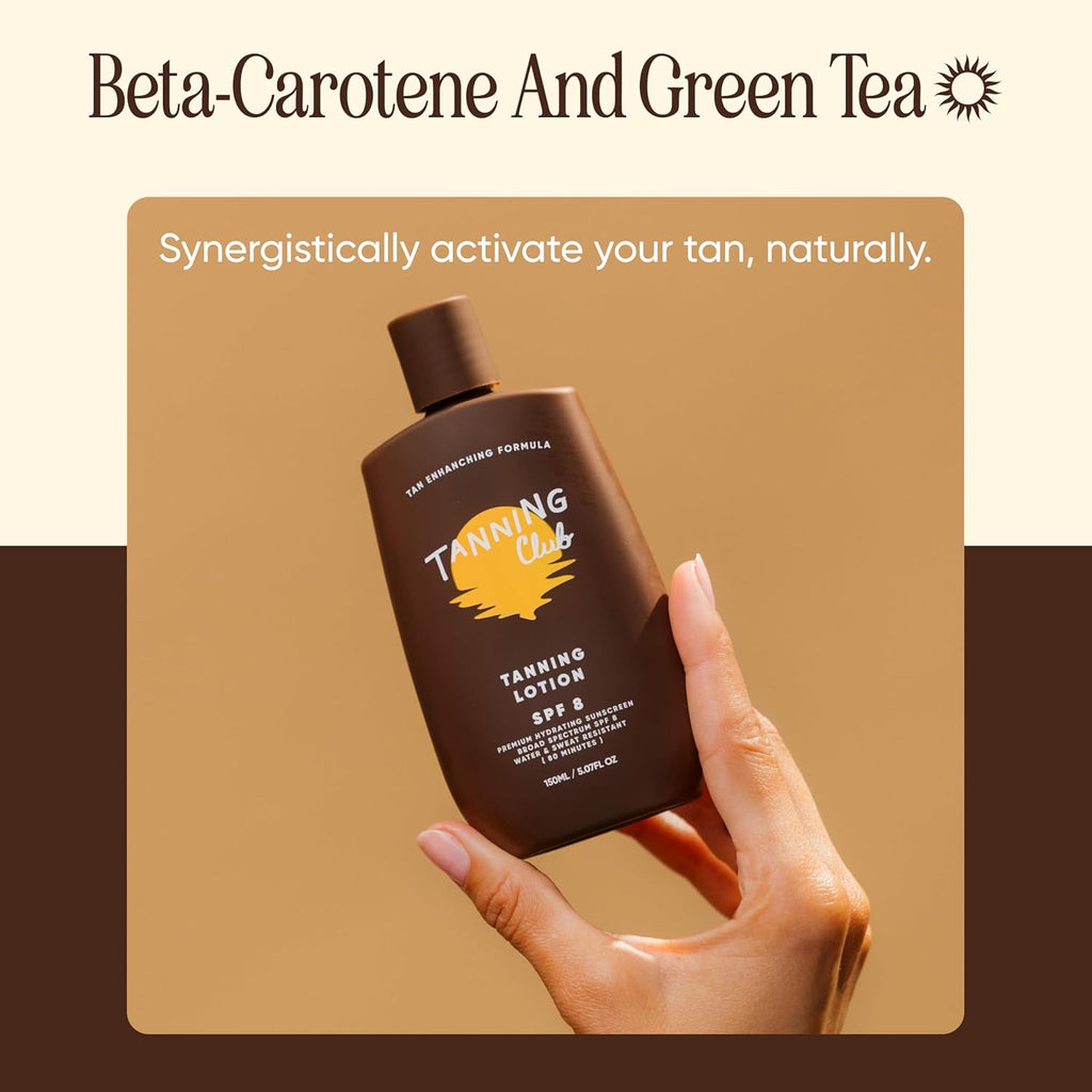 Tanning Club Tanning Lotion SPF 8 - Hydrating Formula with Beta-Carotene & Aloe - Water Resistant (150 ml)