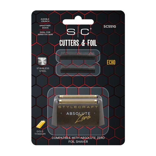 StyleCraft Replacement Gold Titanium Foil Head with two Echo Cutters for Absolute Zero Mens Shaver
