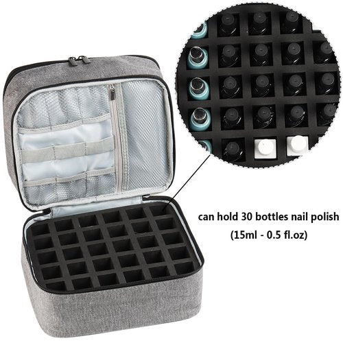 Fcozpjk Nail Polish Organizer Case, Portable Nail Polish Holder for 30 Bottles, Nail Lamp Storage Bag, Nail Art Tool Organizer