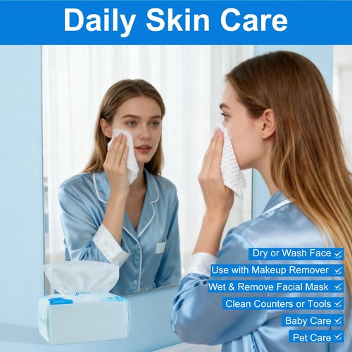 JOWLOT Disposable Face Towels, 240 Count Ultra Soft and Thick Cotton Facial Towels for Sensitive Skin, Dry Wipes Face Tissues Towelettes for Cleansing, Makeup Remover and Skincare