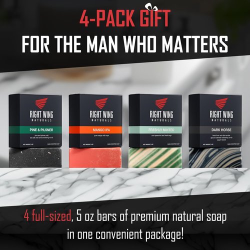 Right Wing Naturals Bar Soap Gift Set for Men | Handcrafted Cold-Pressed | Handmade Organic Soap for Men | Most Popular Flavors | Natural Scented Men’s Bar Soap| Pack of 4 Bars