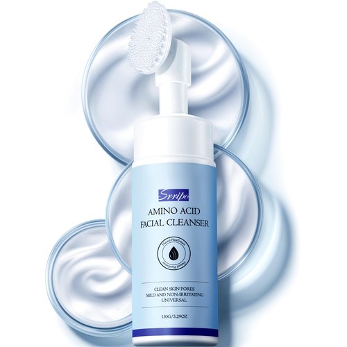 Ultra Gentle Foaming Face Wash with 13 Amino Acids, Deep Cleansing Facial Cleanser w/Brush Moisturizing & Non-Irritating Face Cleanser for Sensitive Dry All Skin, PH Balancing Oil Control Pore Cleaner