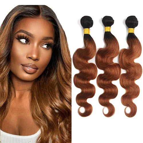 Luxvogue Bundles Human Hair 14 16 18 Inch Body Wave Chocolate Brown T1B/30 Human Hair Bundles Unprocessed Brazilian Virgin Human Hair Quick Weave for Black Women