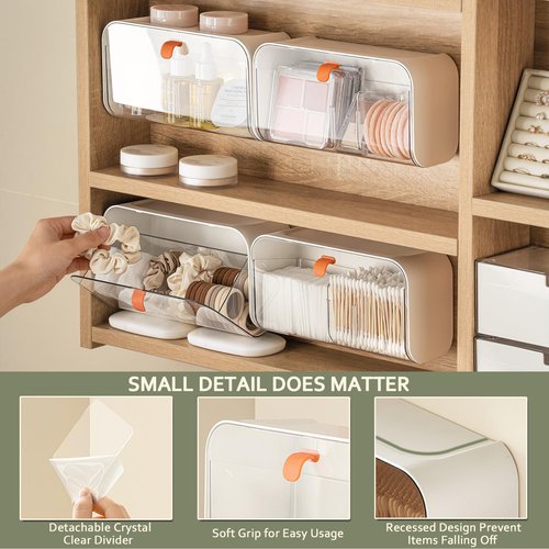 SUNFICON Wall Mounted Cotton Pads Holder Organizer Cotton Swab Balls Holder Q-tip Dispenser Qtip Storage Canister Cosmetic Pads Container Flossers Box Case