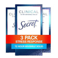 Secret Clinical Strength Antiperspirant Deodorant for Women, Stress Response, 100hr Sweat & Odor Protection, 3X Stress Protection with Hyaluronic Acid, PH Balanced, Invisible Solid, 1.6 oz (Pack of 3)