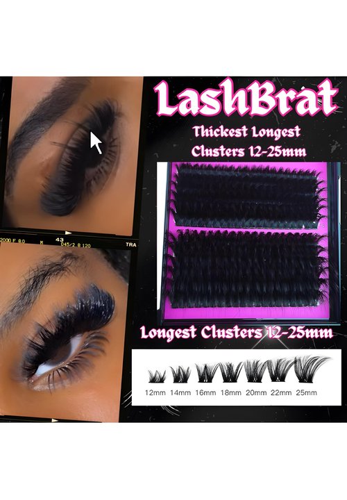 LashBrat DIY Volume Lash Clusters + Bottom Lashes 12-25mm Longest Thickest Eyelash Clusters 150D D curl Indivual Lashes Cluster Kit Wispy Cluster Spikes