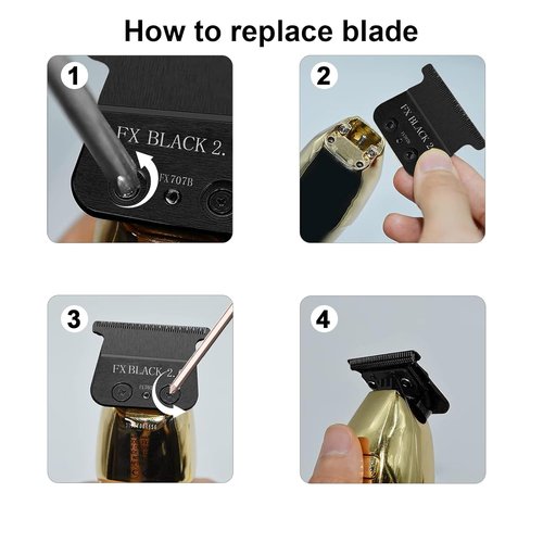 BaBylissPRO 707B Replacement Blades - 2 Pack with 4 Guards for FX787 & FX726 Trimmers | Black