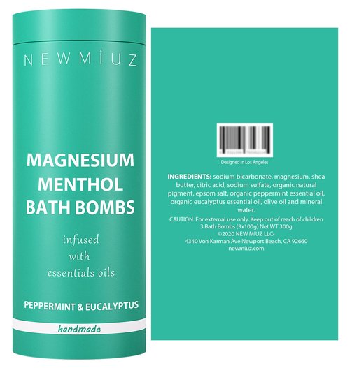 Magnesium Menthol Fizzing Bath Bomb Eucalyptus Peppermint Epsom Salt Refreshing Bubble Spa with Essential Oil Infused Post Workout Sore Muscles Recovery Gift
