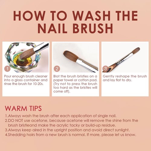 Rolabling Acrylic Nail Brush Red Wooden Kolinsky Nail Brush Spiral Pattern Handle Nail Brushes for Acrylic Application Extension 3D Carving Manicure Tool for Salon or DIY at Home (6#)