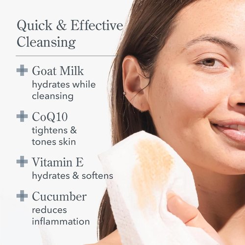 Beekman 1802 Face Wipes - Fragrance-Free Makeup Remover & Cleansing Wipes with Goat Milk & Aloe | 30 Count