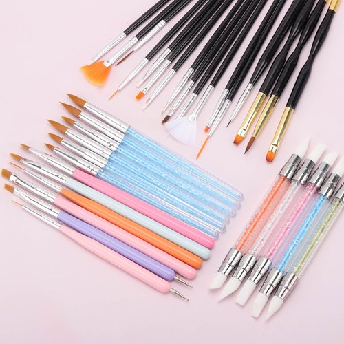 35 Pcs Nail Art Brushes Include Nail Polish Liner Brush with Dotting Tools, Design Pen Silicone Nail Tools for Nail Drawing